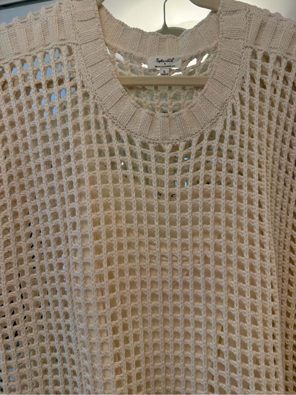 Splendid Cream Open-Weave Crewneck Sweater